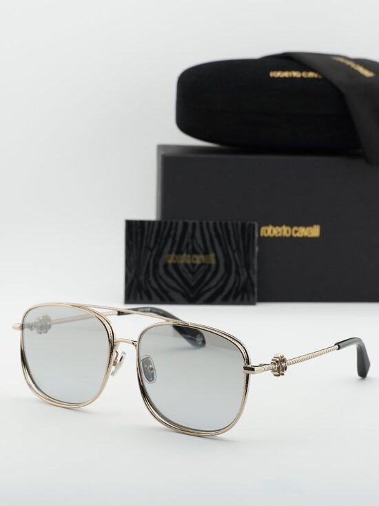 Roberto Cavalli SRC059M 8FFX Aviator Sunglasses - Gold / Grey